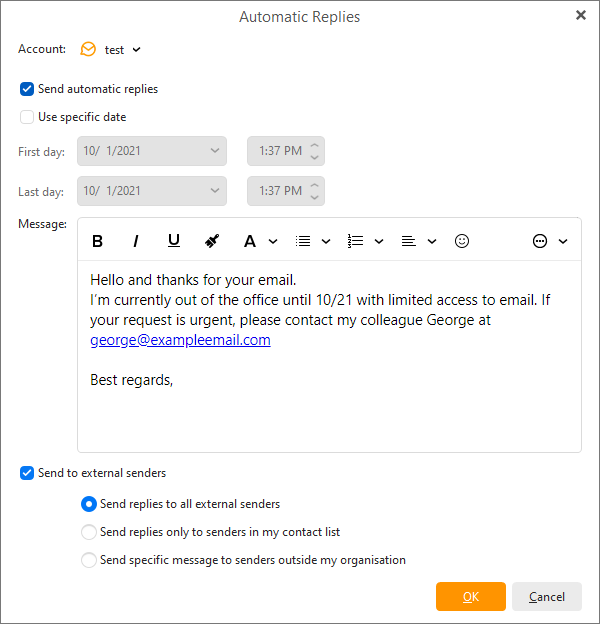 Automatic Replies In Outlook EM Client